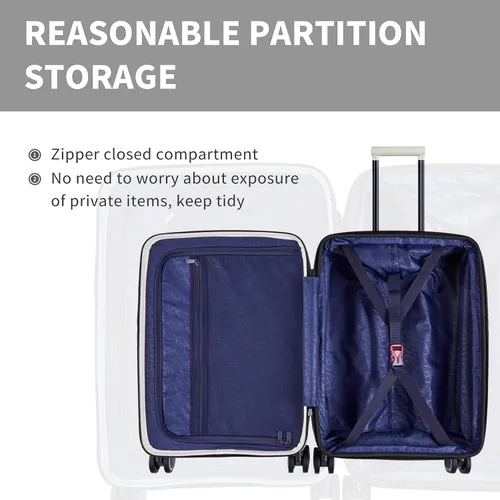 Miniatura 8 de VERAGE Greenwich EXT equipaje de mano, maleta rígida con ruedas giratorias con bolsillo frontal para viajes, aprobado por la TSA, Blanco, Recyle