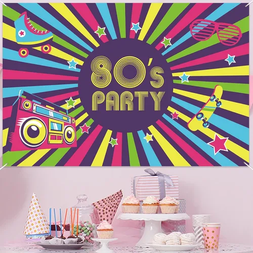 Miniatura 6 de Cartel de fiesta de los años 80, telón de fondo, retroceso de los años 80, I Love 80s, retro, de los 80, decoración temática de los años 80