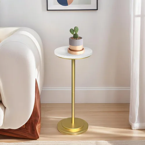 Miniatura 10 de COVLON Mesa de bebidas, mesa de Martini tallada, mesa auxiliar pequeña, mesa de pedestal con base pesada para sala de estar, dormitorio, espacio