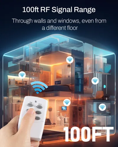 Miniatura 2 de HBN - Enchufe con control remoto inalámbrico con 2 controles de interruptor individuales, enchufes de diseño compacto hasta 100 pies de alcance