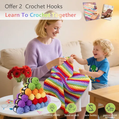 Miniatura 4 de Kit de manta de ganchillo Reessy para principiantes, kit de ganchillo fácil para principiantes adultos y niños con instrucciones paso a paso