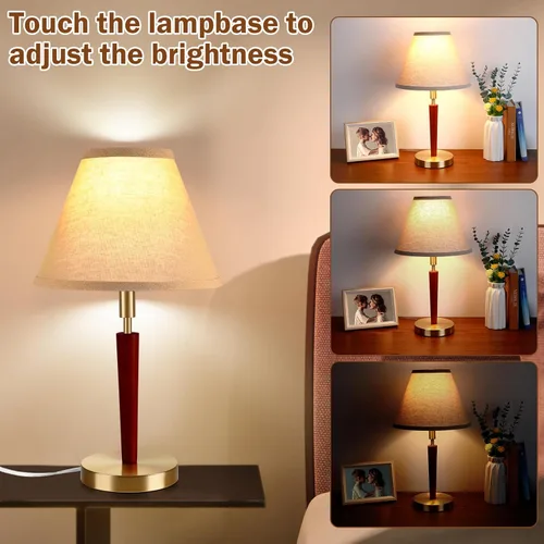 Miniatura 2 de Lámpara de mesa de madera moderna de mediados de siglo, control táctil y lámpara de noche regulable de 3 vías para dormitorio, sala de estar, mesita