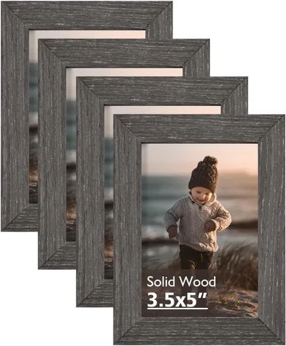 KINLINK Marco de fotos de 3.5 x 5 pulgadas, color negro ceniza, marcos de madera maciza con plexiglás para mesa y montaje en pared, marcos de fotos