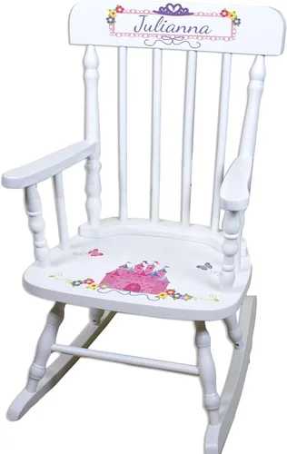 Miniatura 3 de My Bambino Mecedora de madera personalizada para niños, mecedora para niñas, mecedora de madera blanca Silla para niños pequeños con nombre
