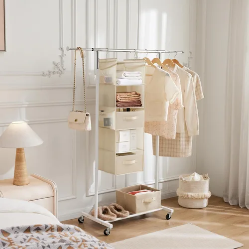 Miniatura 2 de MAX Houser Organizador Colgante de Closet de 5 Niveles, Estante Colgante de Tela con 2 Ganchos Resistentes para Almacenamiento, Plegable (Beige-D2)