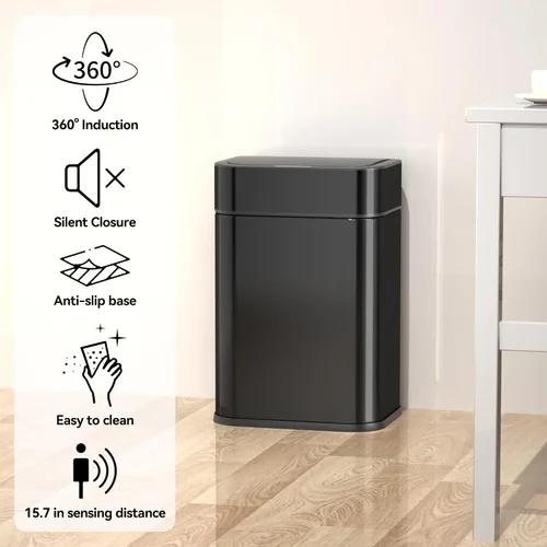 Miniatura 8 de FRESHLIX Bote de basura de acero inoxidable con sensor de movimiento de 360°, bolsas de absorción automática, tapa de cierre silencioso, sin