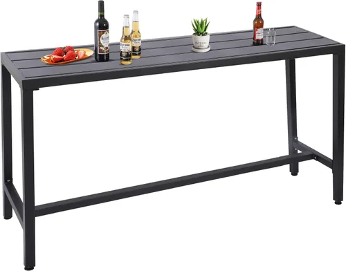 Miniatura 7 de Mesa de bar para exteriores, mesa consola de altura de pub para patio con marco de acero con revestimiento de polvo, parte superior resistente a