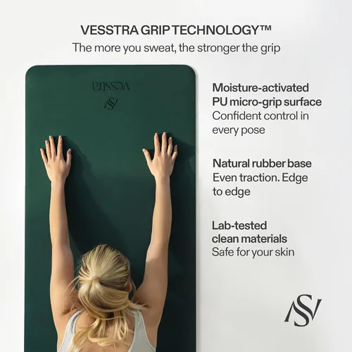 Miniatura 2 de Esterilla de yoga premium – Agarre de poliuretano antideslizante activado por el sudor I Base de goma natural I 0.157 in para yoga, pilates y Verde