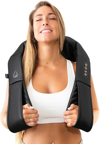 Miniatura 10 de Masajeador shiatsu de hombro y cuello con calor, almohada masajeadora para tejido profundo para aliviar el dolor del cuello, la espalda y los Azul