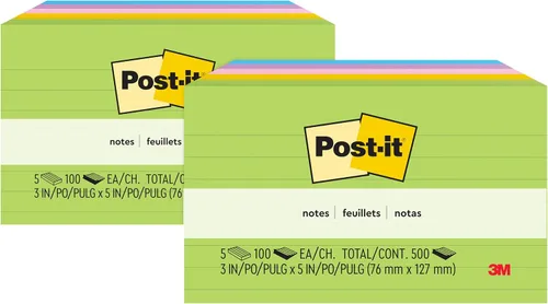 Miniatura 12 de Notas Post-it, 3 x 5 pulgadas, 5 blocs de notas adhesivas forradas, 100 hojas por bloc, colección de fantasía floral, suministros de regreso a