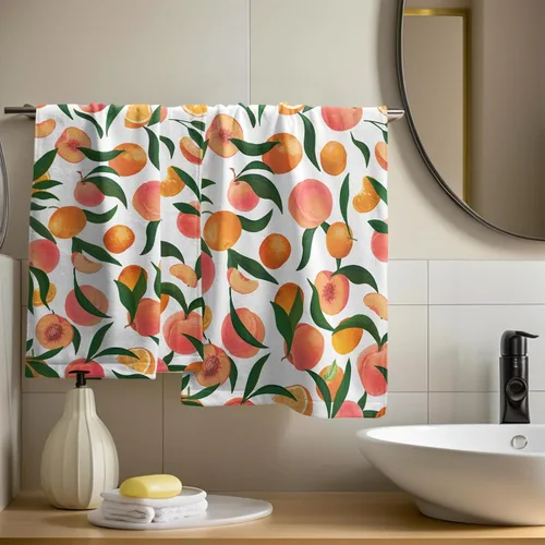Miniatura 6 de Giwawa Juego de 2 toallas de mano de color naranja melocotón, toalla de cara con diseño de frutas, bonito diseño brillante y colorido, toalla facial