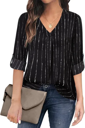 Miniatura 24 de Youtalia Blusas para mujer, elegantes, informales, de negocios, manga 3/4, de gasa, cuello en V, camisas de trabajo y oficina