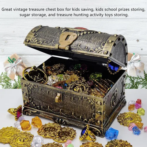 Miniatura 3 de Caja de Almacenamiento Flyekist para Niños, Cofre del Tesoro Pirata, Rojo con Incrustaciones de Rinstones en la Parte Superior, Cofre Decorativo