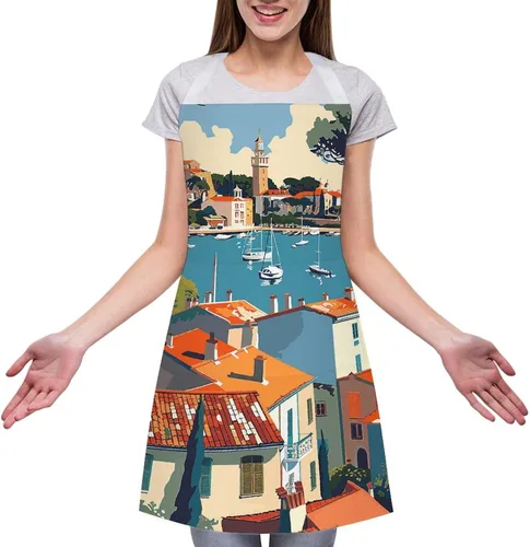 Miniatura 3 de MUSM Apron for Adults - 27.6 X 31.5 Inch, Heavy-Duty Polyester Aprons with Two Large Pockets, Waterproof Sea Scenery Pictures Kitchen Apron for
