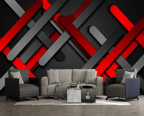 Miniatura 2 de Papel tapiz mural de pared 3D de metal rojo y negro para dormitorio, 137" x 100