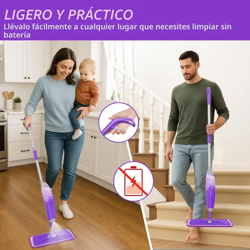Miniatura 2 de HOMTOYOU - Trapeadores de aerosol para limpieza de pisos: mopa húmeda para madera dura, azulejos, laminados, vinilo - 3 almohadillas de microfibra