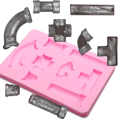 Miniatura 8 de Steampunk Gear - Moldes de silicona, 3 paquetes de tubería de agua remachada placa de metal molde de chocolate para decoración de pasteles