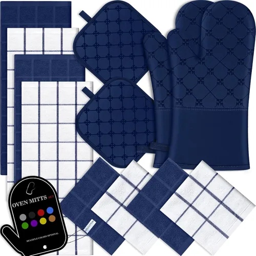Miniatura 11 de Juego de 12 manoplas de cocina con soportes para ollas, juego de 12 paños de cocina, guantes de horno, almohadillas resistentes al calor a 500 Beige