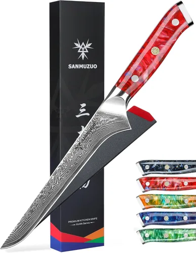Miniatura 9 de Cuchillo de filete de 7 pulgadas, VG10 Damasco cuchillo para deshuesar peces con mango de resina - Serie Xuan (azul zafiro)
