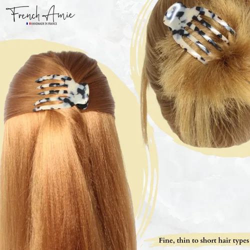 Miniatura 2 de French Amie Bear Paw - Pinza para el cabello de 2 ¾ pulgadas, diseño de celulosa blanca de Tokio, hecho a mano, bisagra lateral, para yoga