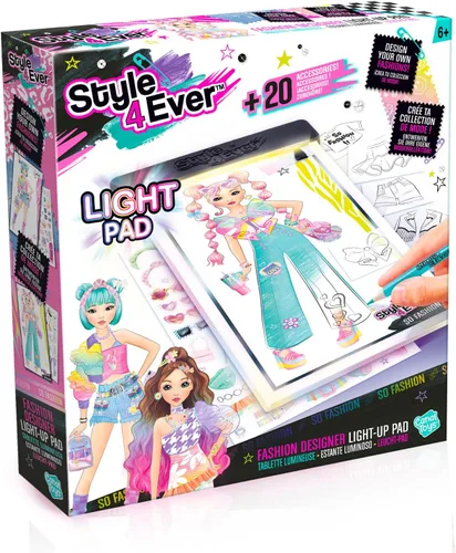 Miniatura 2 de Canal Toys Tablero de luz - Moda con kit creativo completo - Mesa de dibujo LED con lápices, plantillas y calcomanías, juego de ropa con accesorios