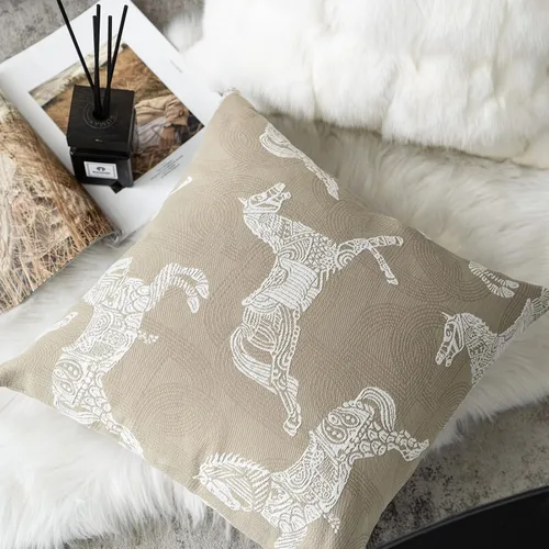 Miniatura 4 de Croker Horse Funda de cojín de 18 x 18 pulgadas, diseño de caballo real beige, bordado de chenilla, jacquard, de lujo, moderno, estilo moderno