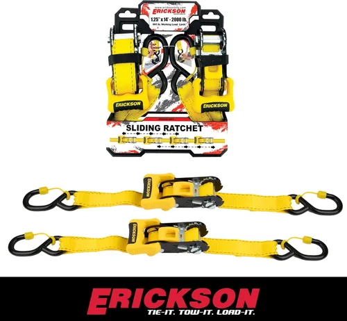 Miniatura 2 de Erickson Correas de amarre de trinquete – (paquete de 2) 1-1/4 pulgadas x 14 pies con mango móvil – Resistencia a la rotura de 2000 libras, correa