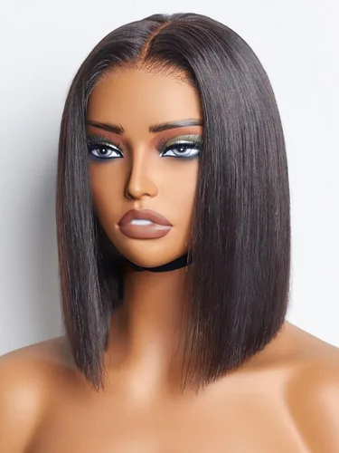 Miniatura 7 de Luvme Hair - Peluca Bob de encaje frontal con bordes rizados 4C, 10 pulgadas, cabello humano lacio tipo afro, sin pegamento, con separación profunda
