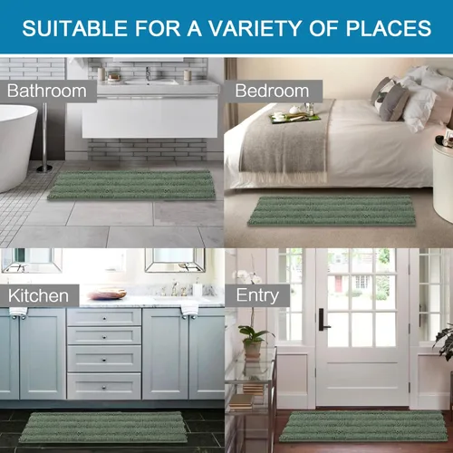 Miniatura 50 de H.VERSAILTEX Alfombras de baño para cuarto de baño, antideslizantes, tapetes de baño extragruesos, de felpilla, a rayas, alfombra de 20" x 32