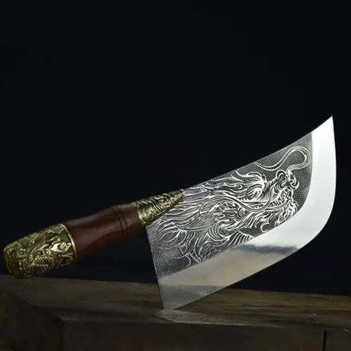 Miniatura 3 de Cuchillo de cocina china hecho a mano de 8 pulgadas, cuchillo de chef multifuncional para carne, cortador de verduras, machete, hoja fija, cuchillo