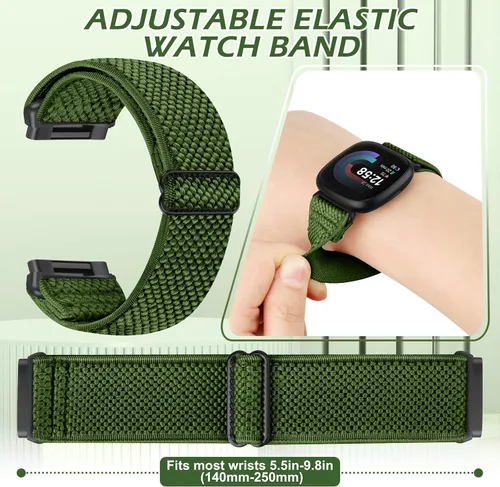 Miniatura 3 de Bandas elásticas compatibles con Fitbit Versa 4/Versa 3/Sense 2/Sense, correas de repuesto deportivas de nailon ajustables para mujeres y hombres