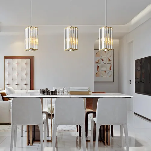 Miniatura 3 de Lámpara colgante moderna cromada rectangular de iluminación colgante mini candelabros de cristal, lámpara colgante ajustable para cocina, isla