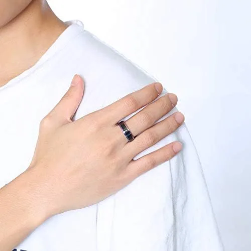 Miniatura 5 de Juego de anillos a juego personalizados para parejas para él y ella, anillos de promesa para parejas, anillos de boda de acero inoxidable negro