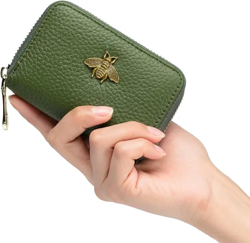 Miniatura 6 de imeetu - Tarjetero de cuero con cremallera y contra identificación por radiofrecuencia (RFID) pequeño, cartera para mujer