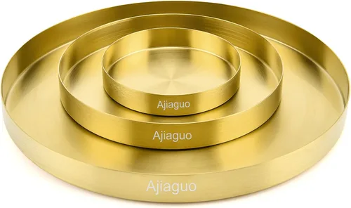 Bandeja dorada redonda para servir, plato decorativo de metal para bar, club, salón, mesa de café, centros de mesa, perfumes, tocador, joyería,