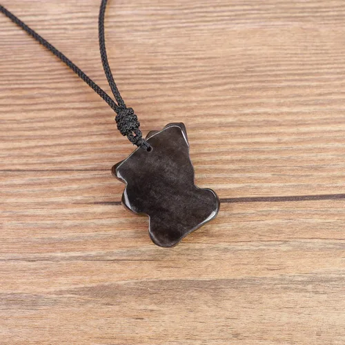 Miniatura 6 de COAI Collar colgante de piedra de obsidiana de gato de la suerte, Piedra, obsidiana