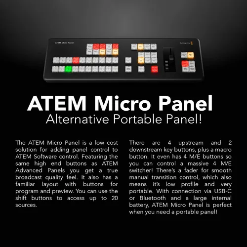 Miniatura 4 de Blackmagic Design ATEM Micro Panel de conmutación de transmisión en vivo con diseño intuitivo, control eficiente, 50 botones retroiluminados LED