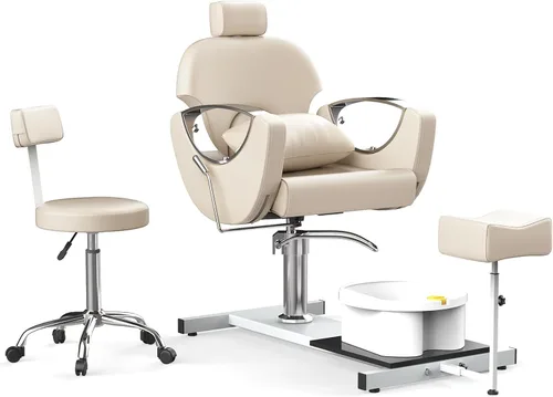 Miniatura 9 de LOUVIXA Estación de Pedicura Sin Plomería, Silla Hidráulica de Pedicura para Técnico de Uñas, Estación de Pedicura Reclinable con Altura Ajustable