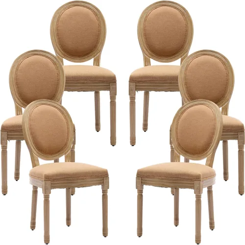 Miniatura 73 de Juego de 2 sillas de comedor de campo francés, sillas de comedor de madera de granja beige, silla de comedor con respaldo tejido con cojín tapizado