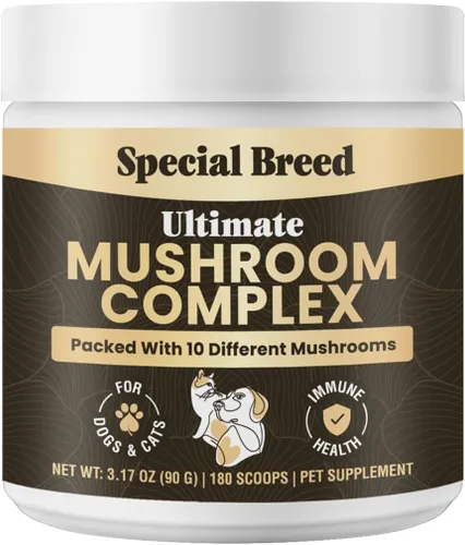 Polvo de hongos para perros y gatos, complejo orgánico de hongos para apoyo inmunológico, cognición, vitalidad, suplemento de diez hongos con cola