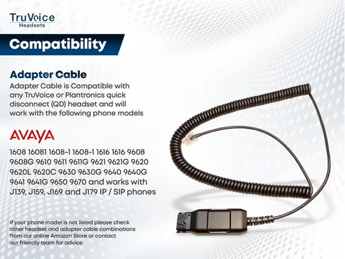 Miniatura 2 de TruVoice Adaptador U10P-S 38099-01 para auriculares de desconexión rápida (QD) de Plantronics - RJ9 Jack es compatible con teléfonos de escritorio