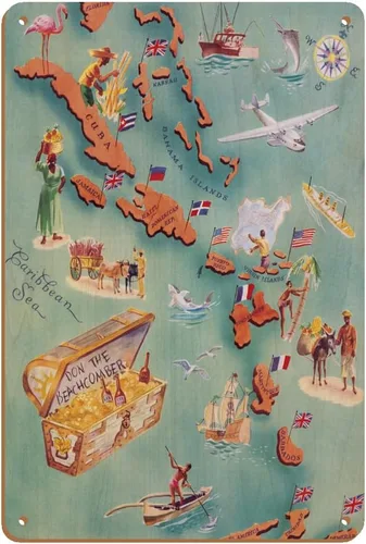 Miniatura 5 de Pacifica Island Art Mapa de las Islas del Caribe - Don the Beachcomber Tiki Bar and Restaurant - Vintage Pictorial Map c.1940s - Cartel de metal