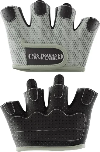 Contraband Pink Label 5537 Guantes de levantamiento de peso para mujer MICRO con acolchado de silicona Grip-Lock (par) - Guantes medio dedos Gris