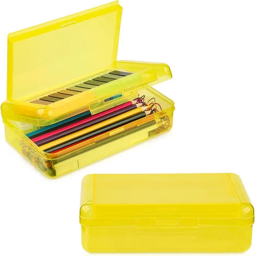 Meiikun Caja de Lápices, Cajas de Lápices de Gran Capacidad 2 Compartimentos, Estuche Rígido de Lápices con Tapa Hermética, Caja Organizadora de 1