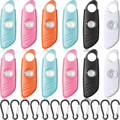 Relaxweex 12 unidades de alarma de seguridad personal para mujeres con luz estroboscópica LED y 12 llaveros de 130 dB de sonido fuerte sirena