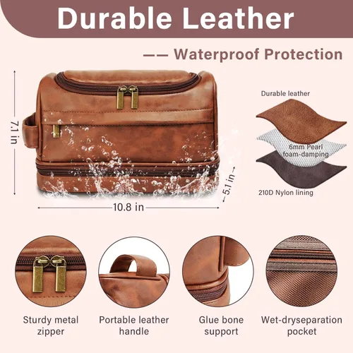 Miniatura 7 de Neceser personalizado para hombres, regalo de graduación para él, bolsa de afeitar de viaje personalizada de cuero grabado, regalos del día