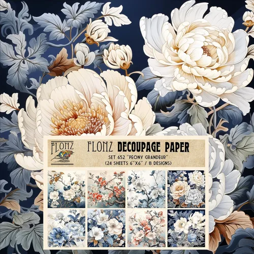 Miniatura 3 de Paquete de papel Decoupage (24 hojas de 6 x 6 pulgadas), flores índigo: delicados grabados florales azules y blancos inspirados en porcelana clásica