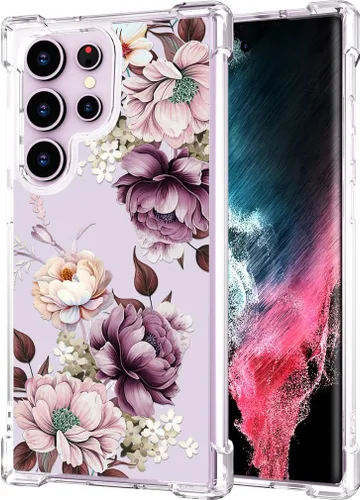Miniatura 110 de Hungo Funda compatible con Samsung Galaxy S23 con diseño floral y bonito diseño transparente, femenino para mujeres y niñas, con hermoso clavel