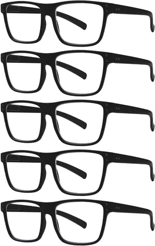 Miniatura 8 de Kerecsen Paquete de 5 lentes de lectura de gran tamaño, bloqueo de luz azul, lectores cuadrados de marco grande para hombres y mujeres