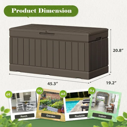 Miniatura 4 de Flamaker Caja de almacenamiento para exteriores de 80 galones, caja de resina impermeable para cubierta con textura de madera, caja de entrega